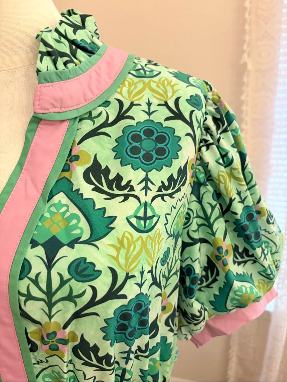 Jodifl NWT Green Floral Folk Print Puff Sleeve Maxi Dress Large - Picture 5 of 10